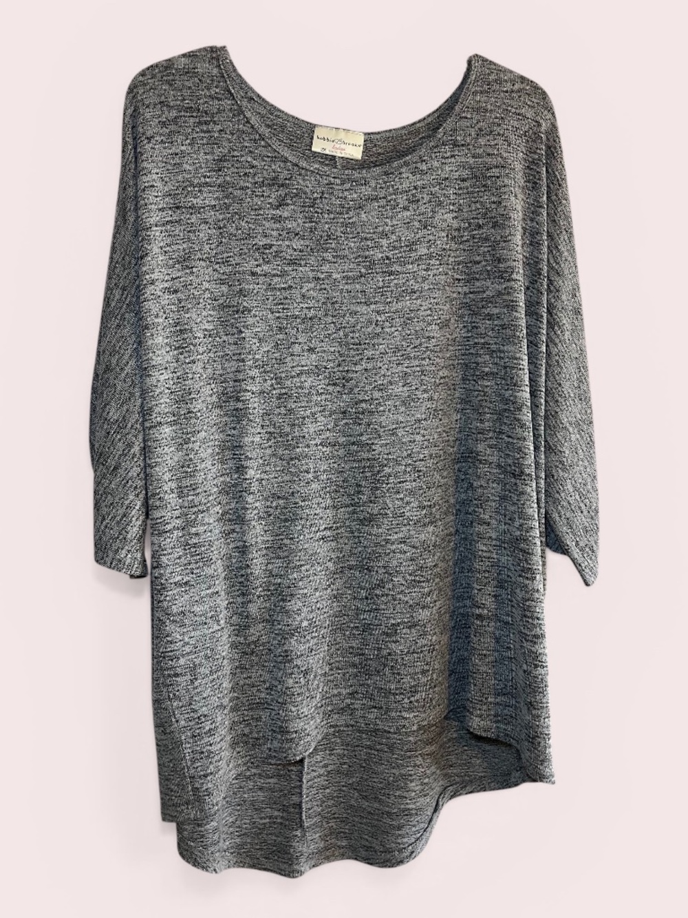 Bobbie Brooks Gray Melange Three-Quarter Sleeve High-Low Shirt Size 2X